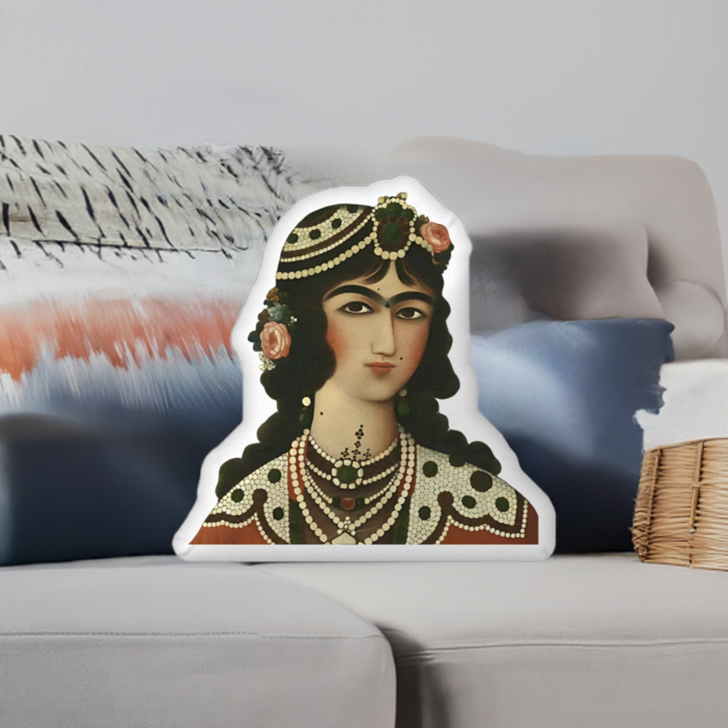 Persian Qajar Princess Shaped Pillow – Unique Custom Décor for Your Home