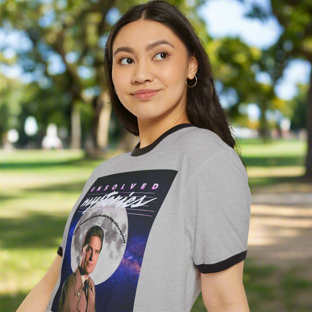 Retro Unisex Cotton Ringer T-Shirt - Unsolved Mysteries Graphic Tee, Vintage Style