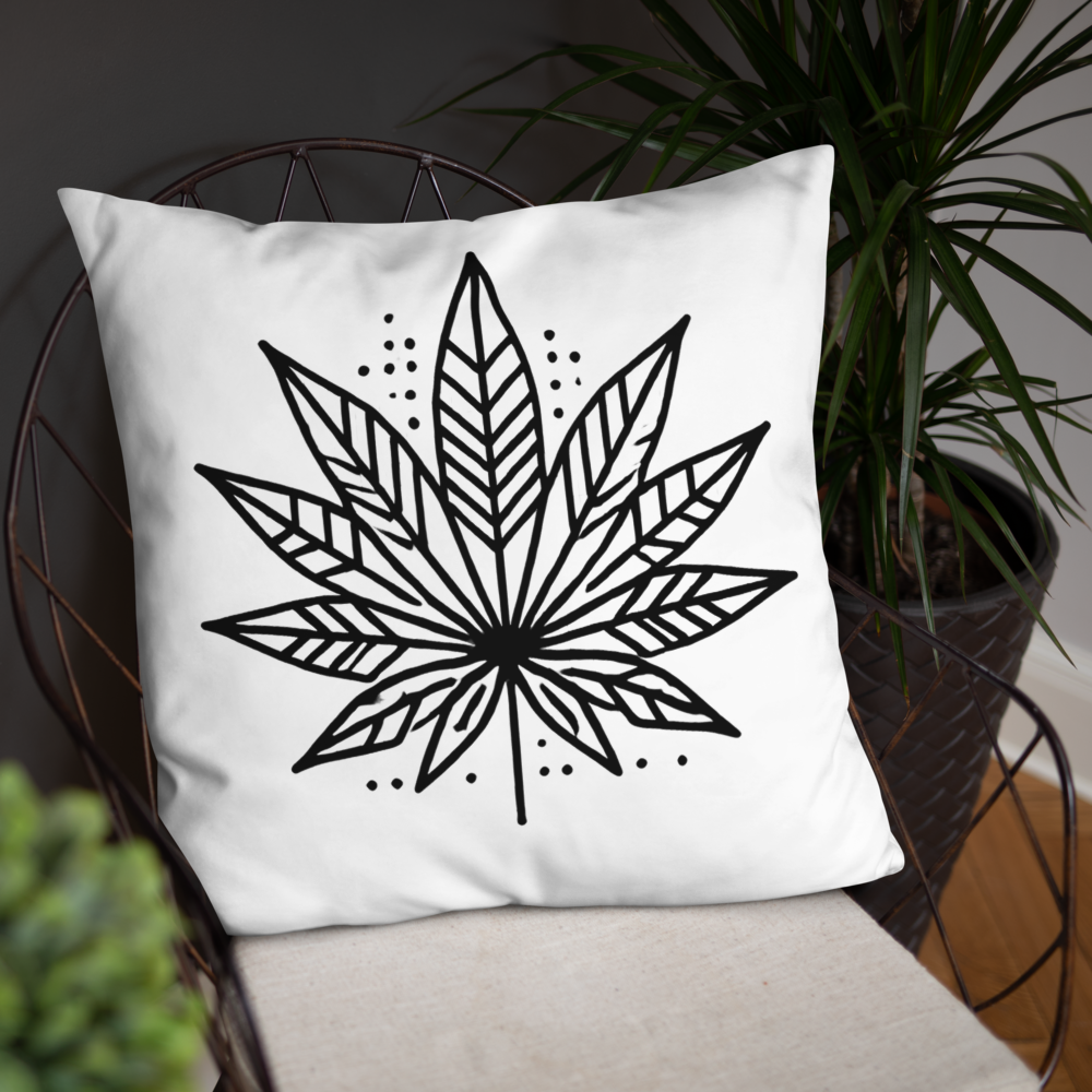Modern Cannabis Leaf Throw Pillow – Black & White Aesthetic Home Décor