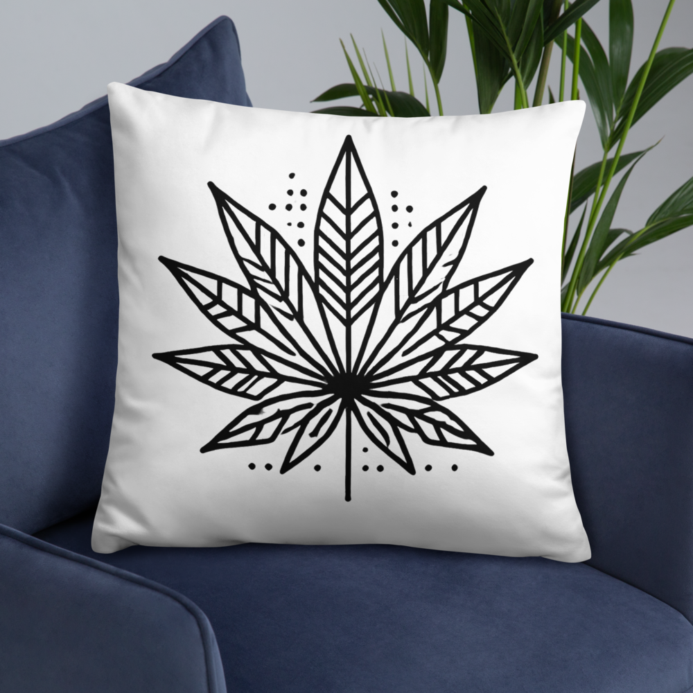 Modern Cannabis Leaf Throw Pillow – Black & White Aesthetic Home Décor