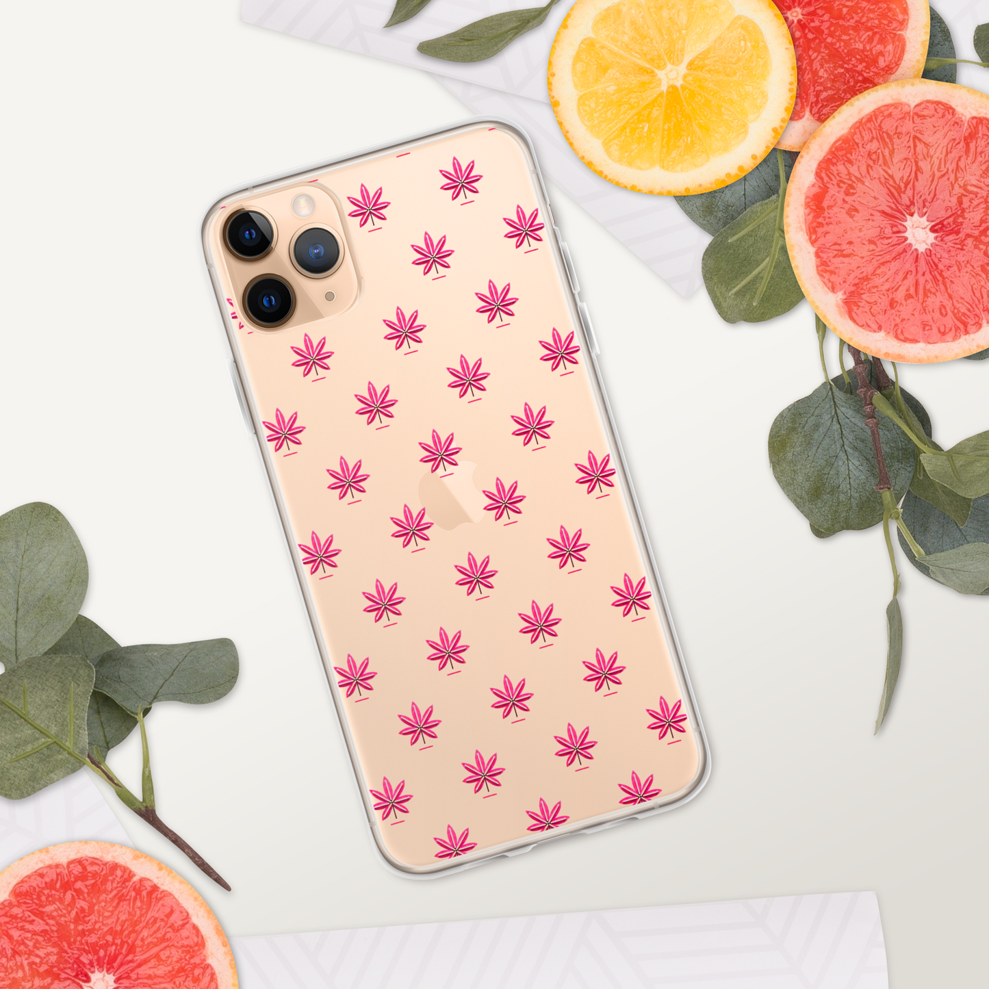 Pink Marijuana Leaf Pattern Phone Case – Modern Weed Design for iPhone