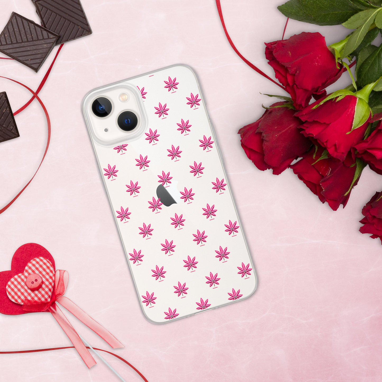 Pink Marijuana Leaf Pattern Phone Case – Modern Weed Design for iPhone