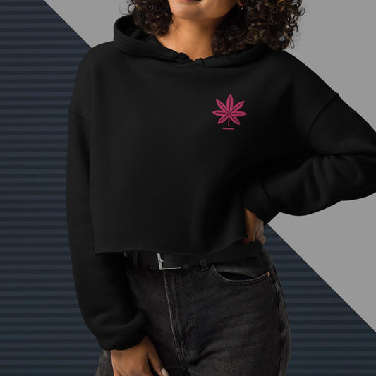 Embroidered Pink Weed Leaf Hoodie - Stylish Women's Crop Top