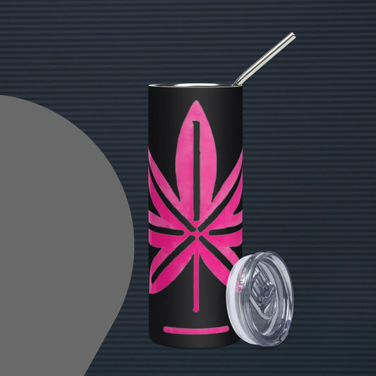 Hot Pink Marijuana Leaf – Reusable Travel Mug with Metal Straw for Hot & Cold Drinks
