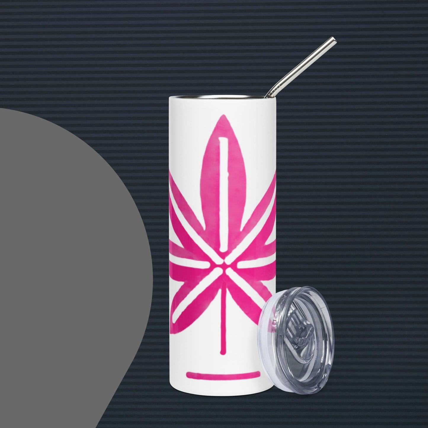 Hot Pink Marijuana Leaf – Reusable Travel Mug with Metal Straw for Hot & Cold Drinks