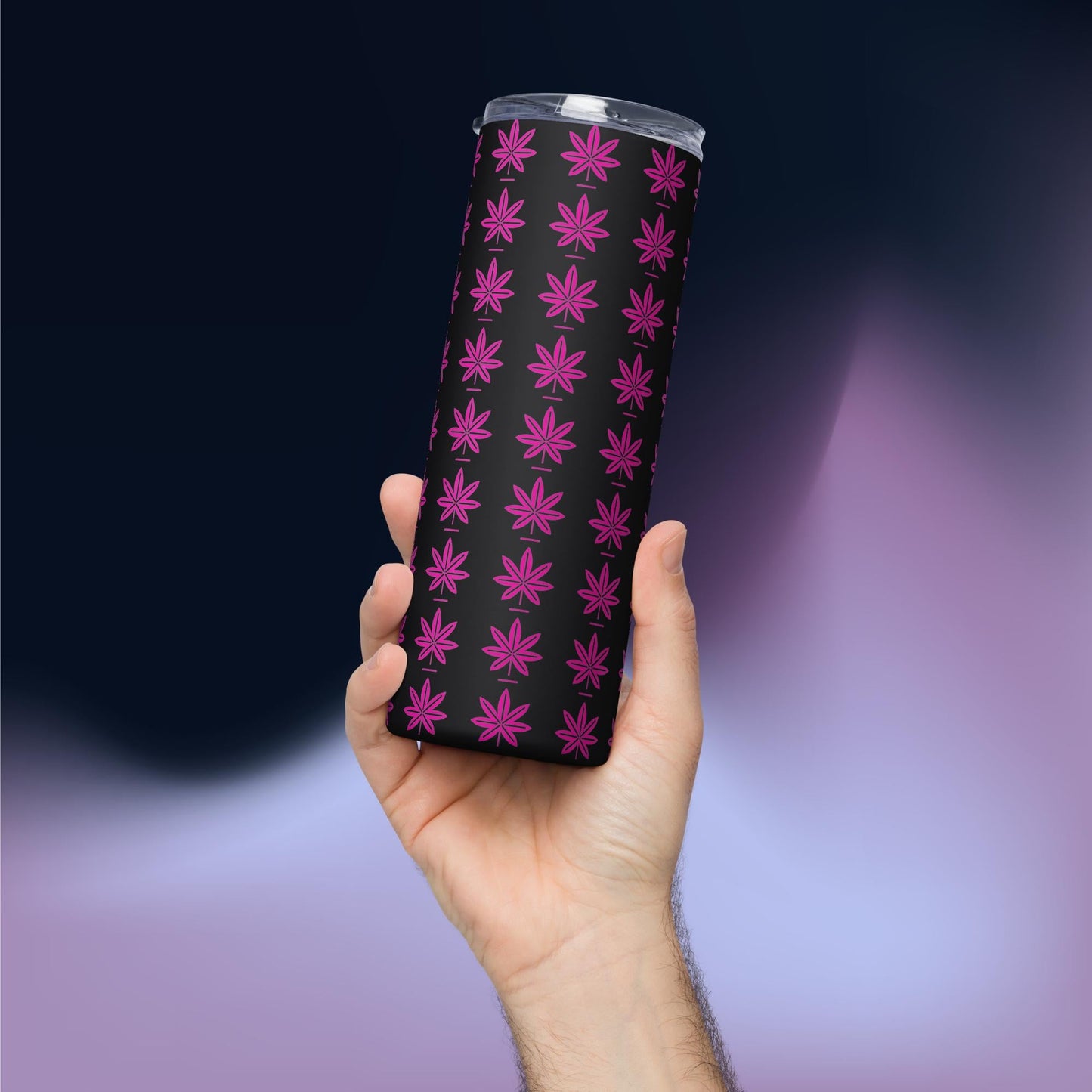 Hot Pink Weed Leaf Pattern Stainless Steel Tumbler for Lady Stoners