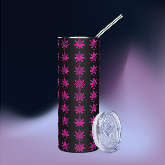 Hot Pink Weed Leaf Pattern Stainless Steel Tumbler for Lady Stoners
