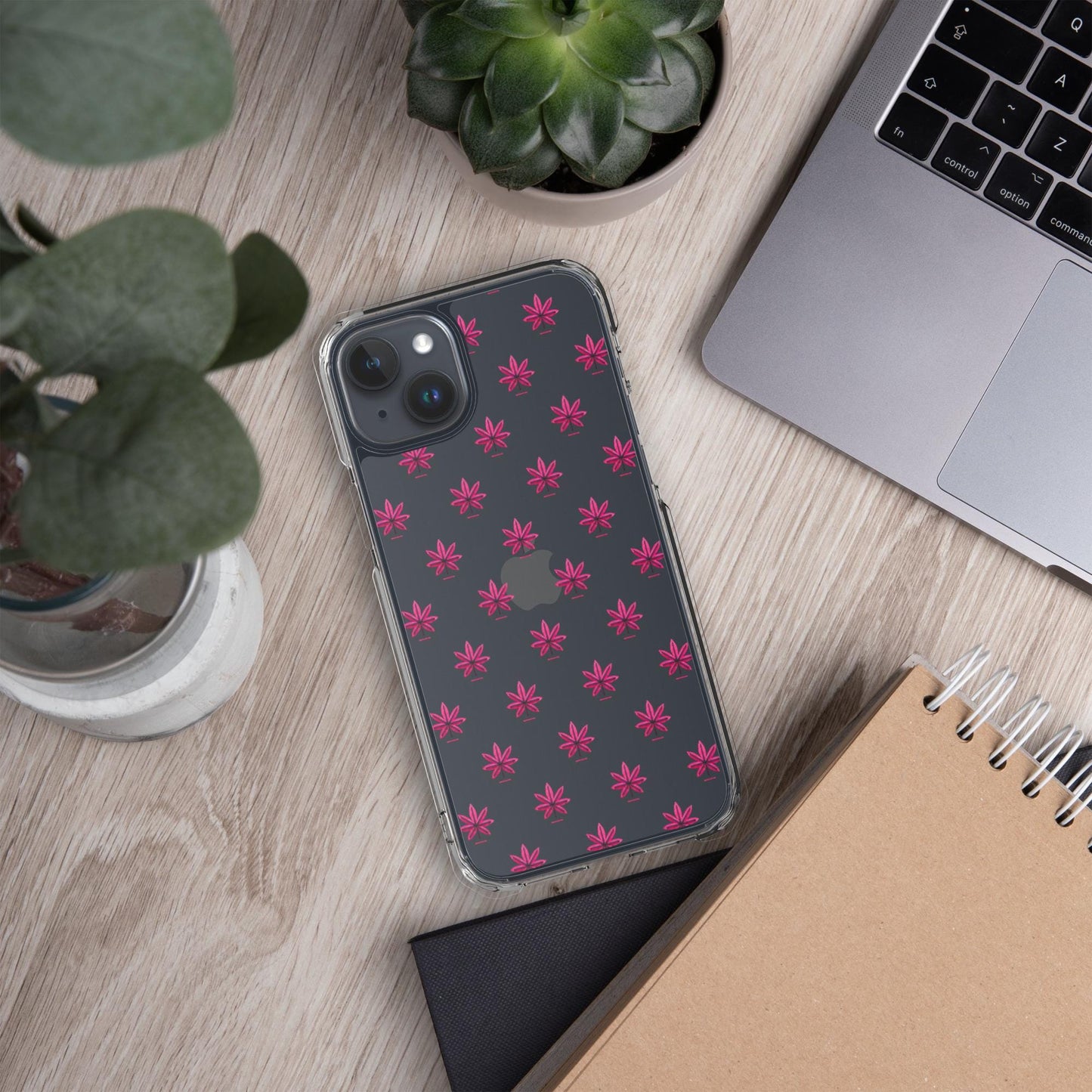 Pink Marijuana Leaf Pattern Phone Case – Modern Weed Design for iPhone
