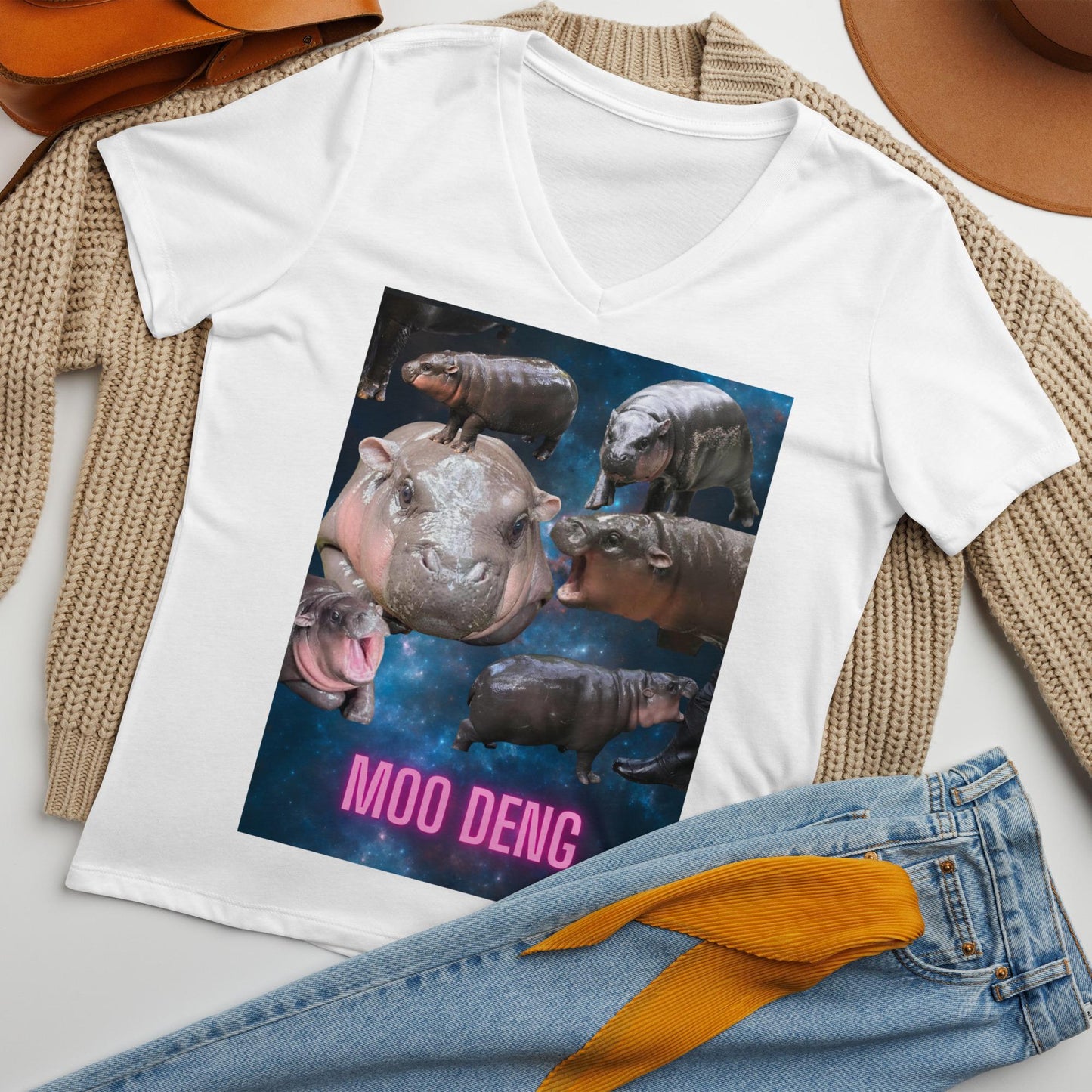 Moo Deng Pygmy Hippo Graphic T-Shirt | Cute Animal Lover Tee | Unique Hippo Galaxy Design | Unisex Pygmy Hippo Shirt