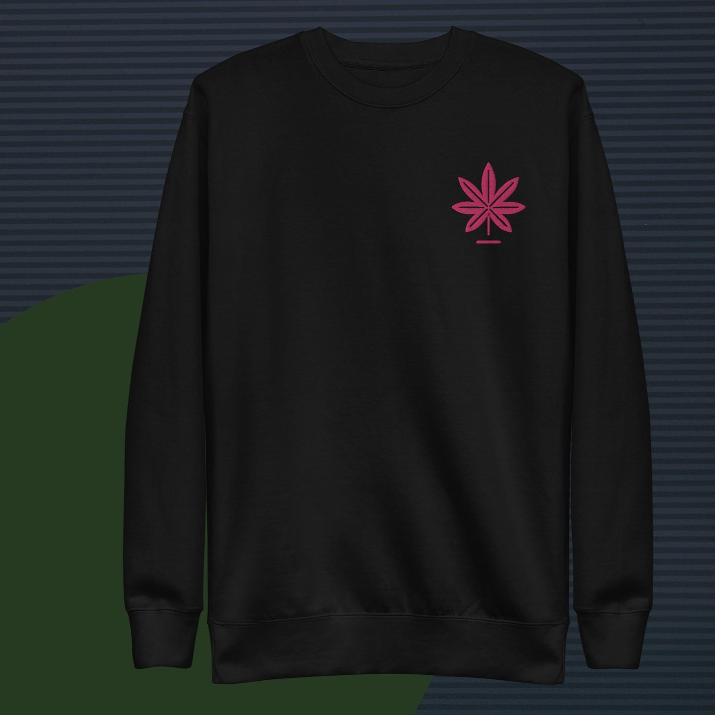 Hot Pink Marijuana Leaf Sweatshirt – Embroidered Cannabis Sweatshirt – Classic Crew Neck, Soft Cotton, Multiple Colors Available