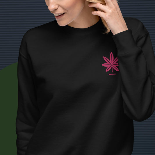 Hot Pink Marijuana Leaf Sweatshirt – Embroidered Cannabis Sweatshirt – Classic Crew Neck, Soft Cotton, Multiple Colors Available