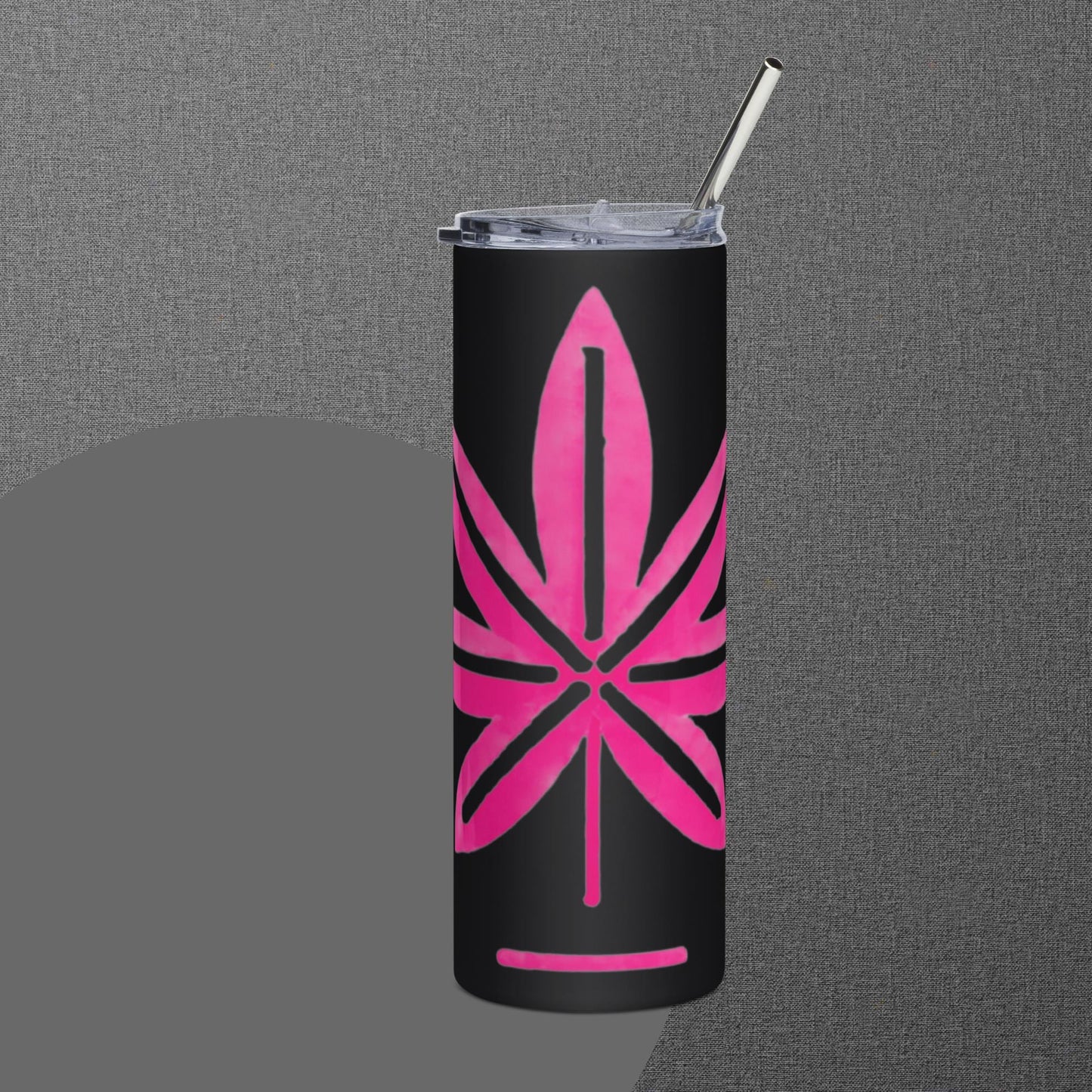 Hot Pink Marijuana Leaf – Reusable Travel Mug with Metal Straw for Hot & Cold Drinks