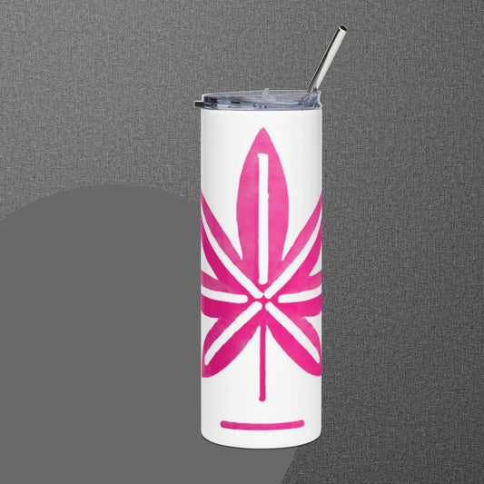 Hot Pink Marijuana Leaf – Reusable Travel Mug with Metal Straw for Hot & Cold Drinks