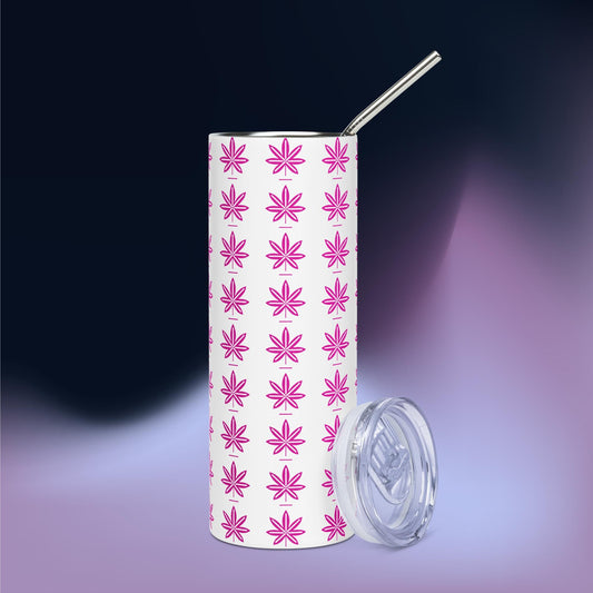 Hot Pink Weed Leaf Pattern Stainless Steel Tumbler for Lady Stoners
