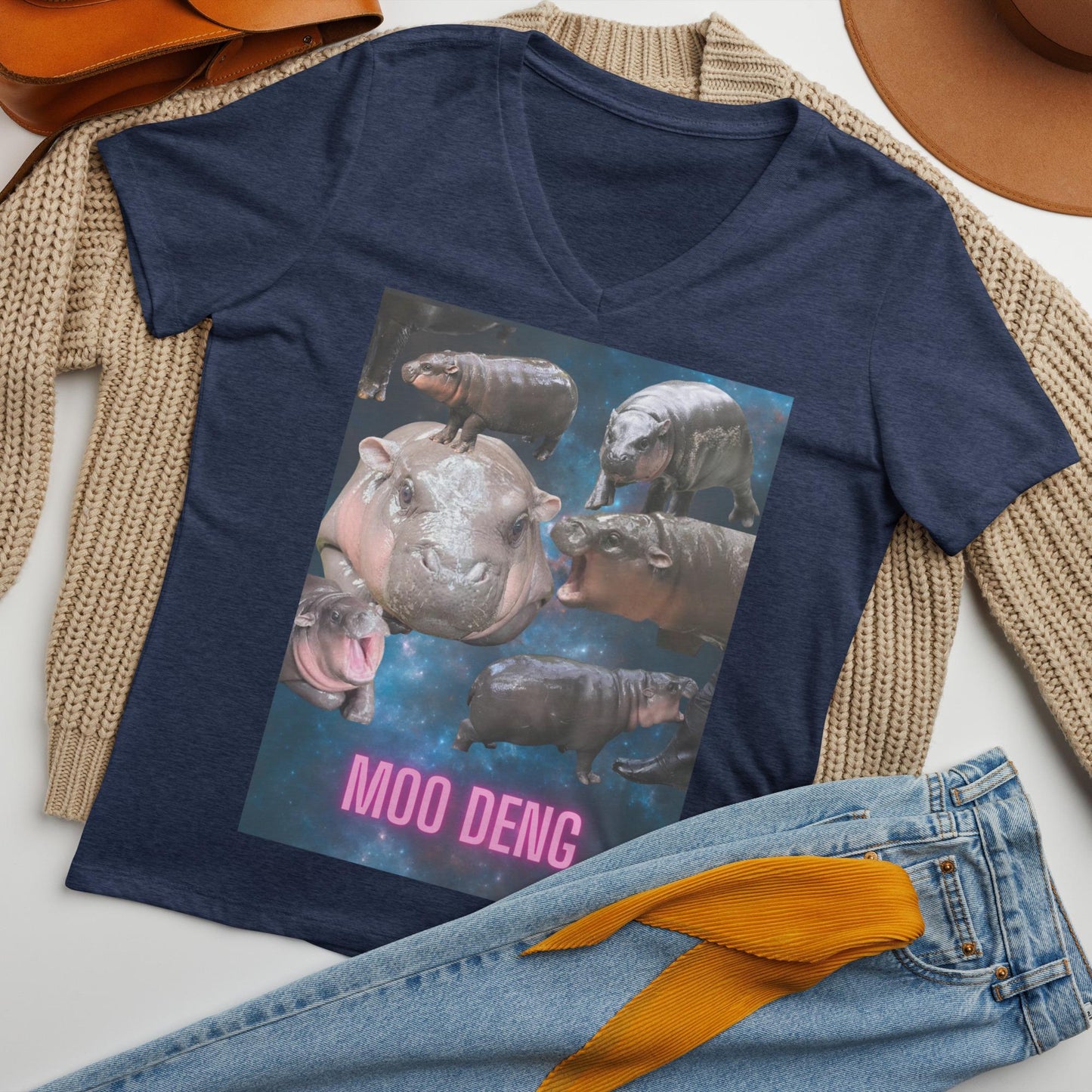 Moo Deng Pygmy Hippo Graphic T-Shirt | Cute Animal Lover Tee | Unique Hippo Galaxy Design | Unisex Pygmy Hippo Shirt