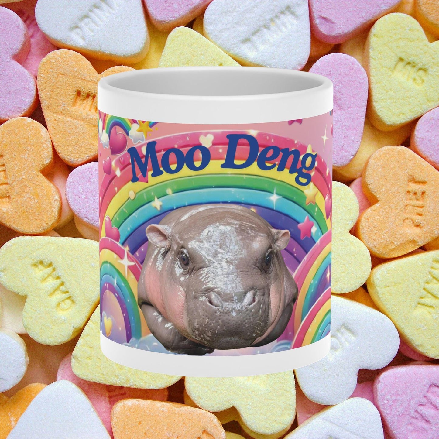 Moo Deng Pygmy Hippo Mug | Cute Rainbow Hippo Mug with Heart Handle | Baby Hippo Coffee Cup | Fun Animal Lover Gift