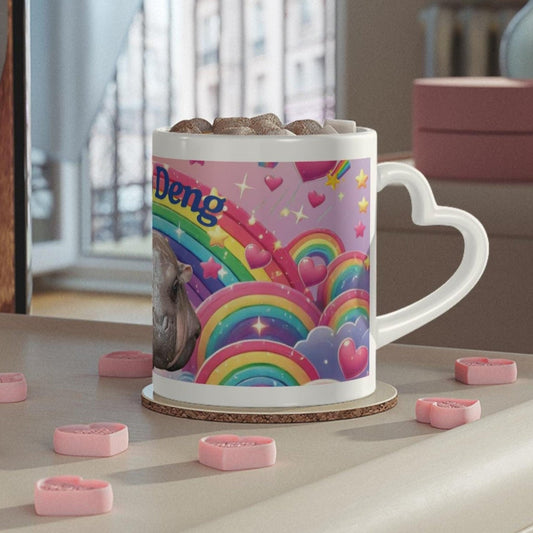 Moo Deng Pygmy Hippo Mug | Cute Rainbow Hippo Mug with Heart Handle | Baby Hippo Coffee Cup | Fun Animal Lover Gift