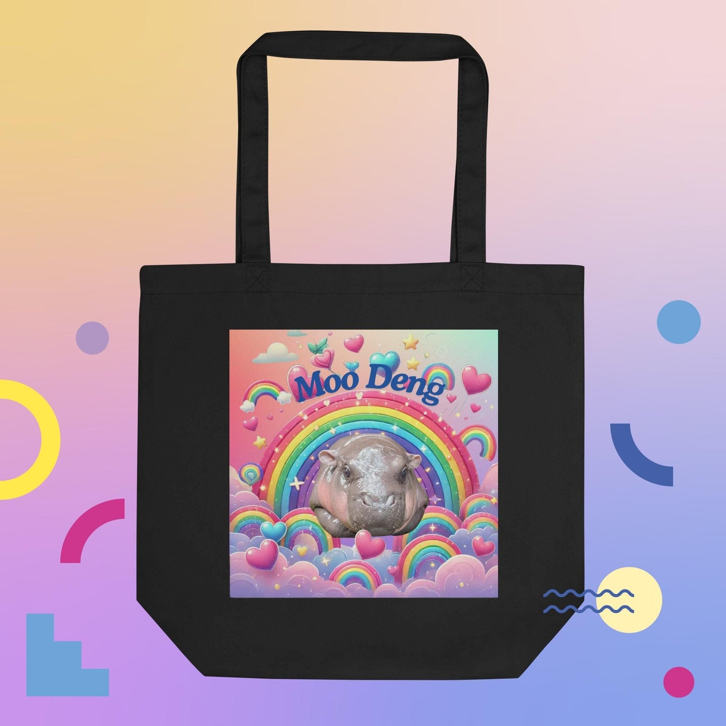 Moo Deng Pygmy Hippo Tote Bag | Cute Hippo Tote with Pink Font & Galaxy Background | Reusable Shopping Bag | Unique Animal Design Bag