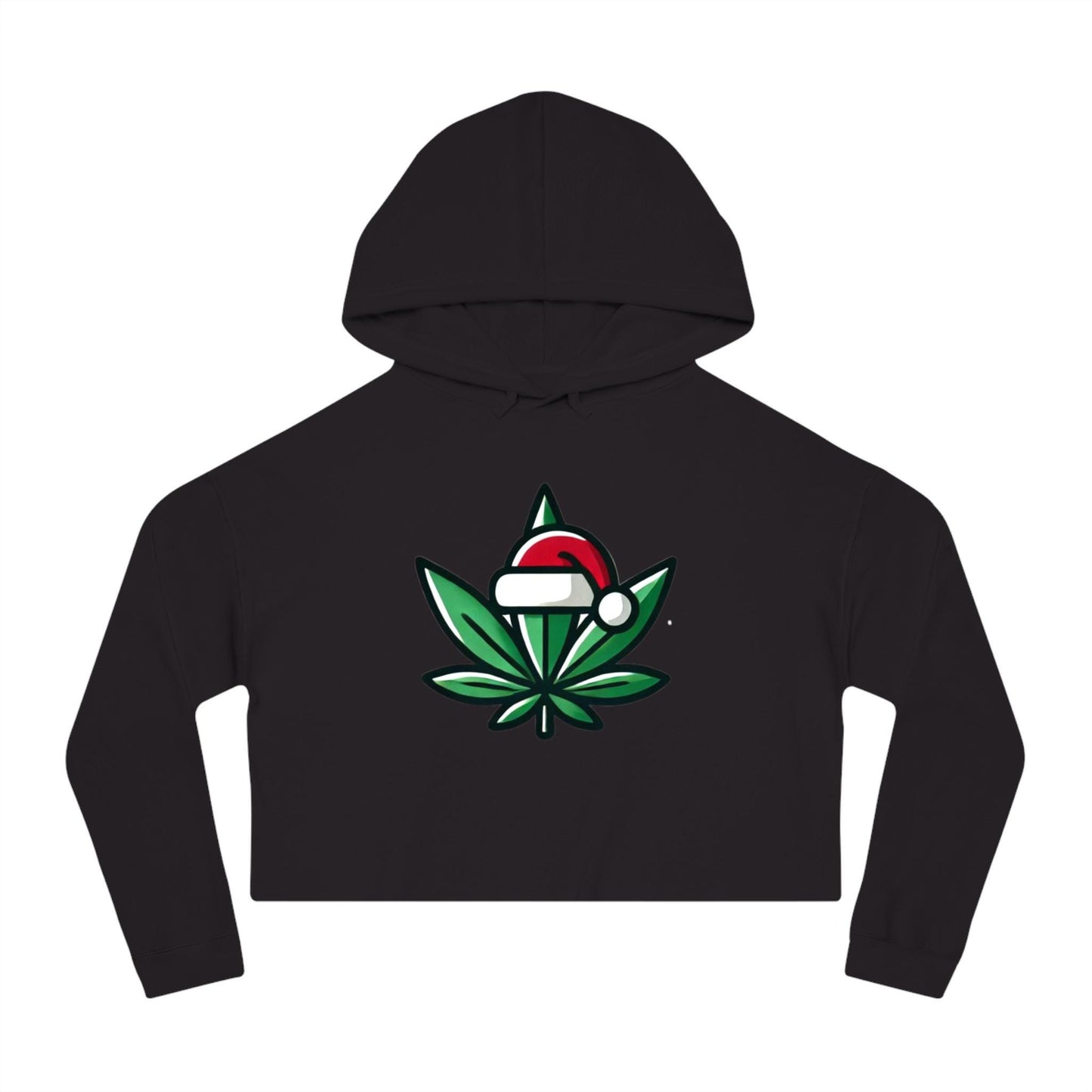 Festive Cannabis Cropped Hoodie Holiday Sweatshirt Cozy Gift for Women Christmas Apparel