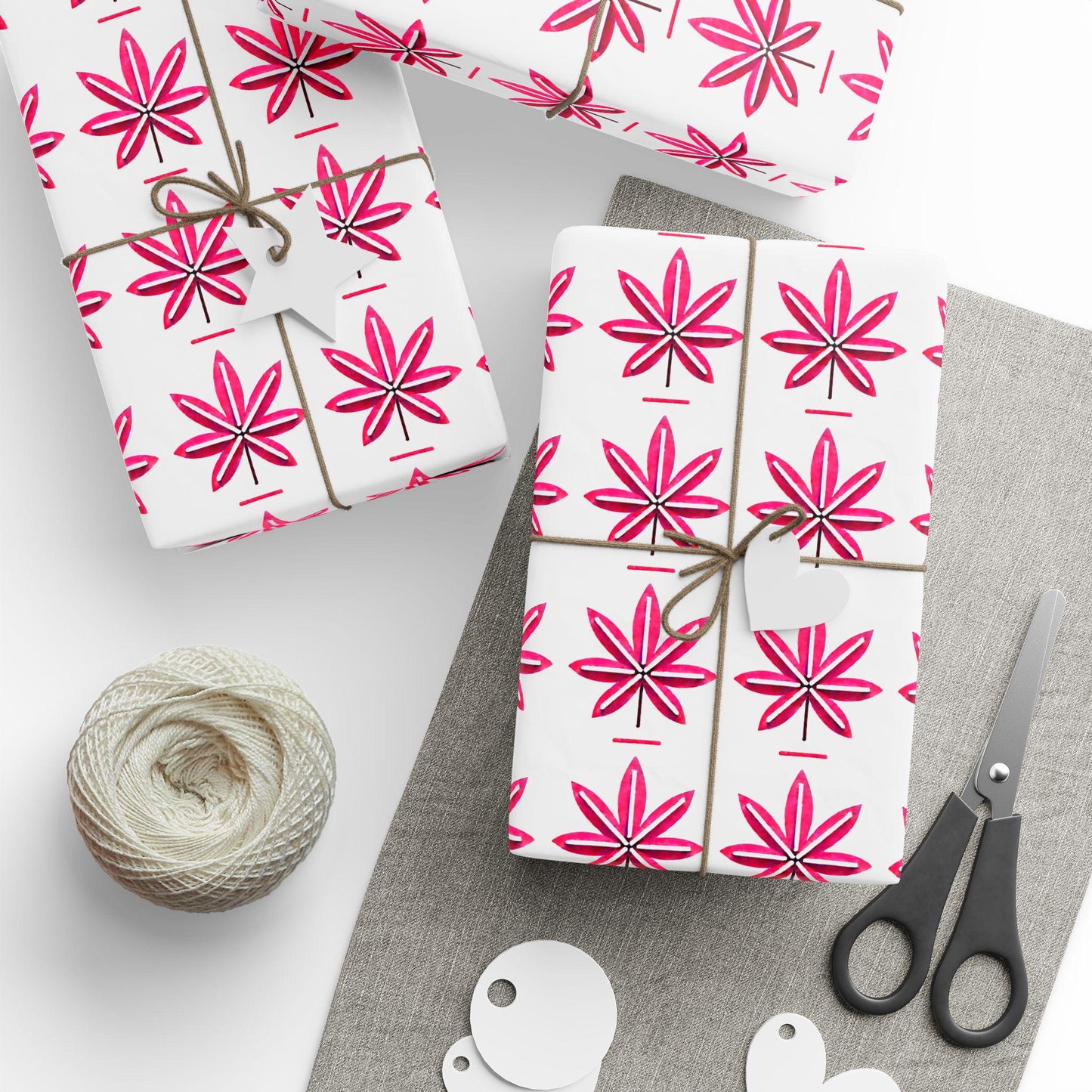 Hot Pink Marijuana Leaf Print Wrapping Paper l Bold & Unique Gift Wrap for Weed Lovers