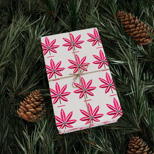 Hot Pink Marijuana Leaf Print Wrapping Paper l Bold & Unique Gift Wrap for Weed Lovers