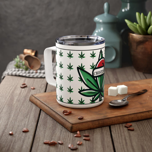 Personalized Marijuana-Themed Insulated Mug | Personalized Stoner Christmas Gift | Cannabis Leaf Holiday Cup