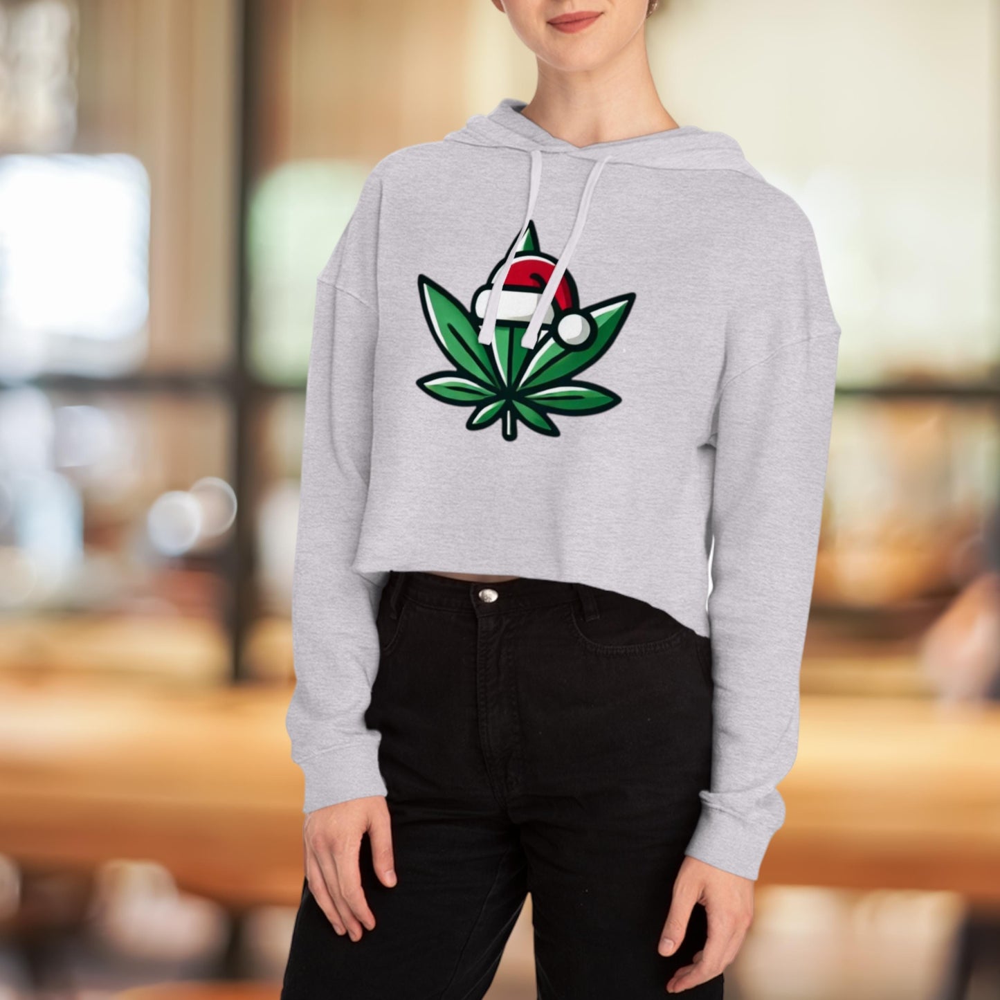 Festive Cannabis Cropped Hoodie Holiday Sweatshirt Cozy Gift for Women Christmas Apparel