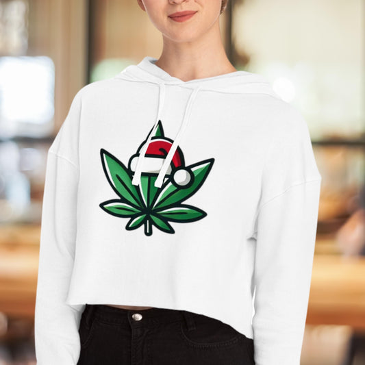 Festive Cannabis Cropped Hoodie Holiday Sweatshirt Cozy Gift for Women Christmas Apparel