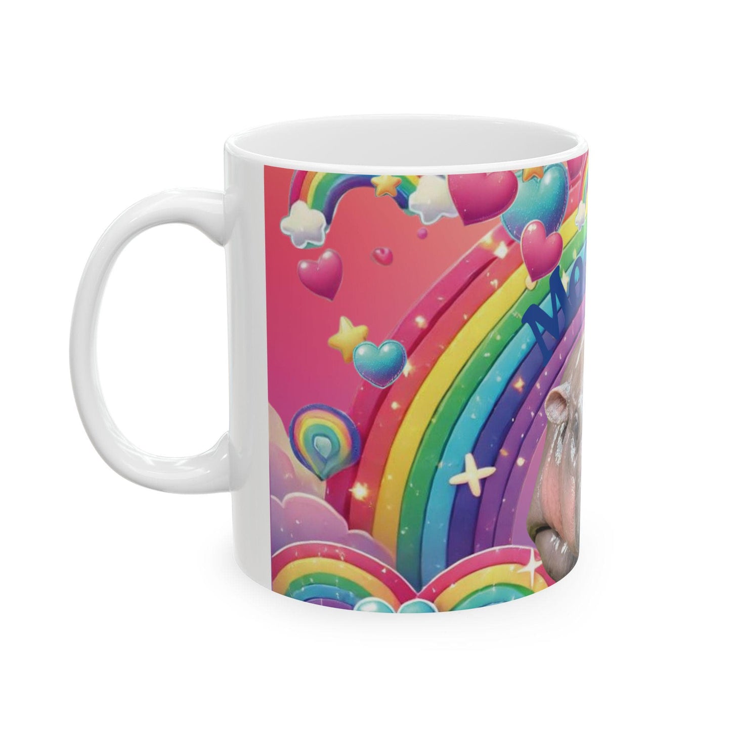 Moo Deng Rainbow Ceramic Mug, Cute Hippo Gift, Fun Coffee Cup, Colorful Drinkware, Unique Animal Lover Mug