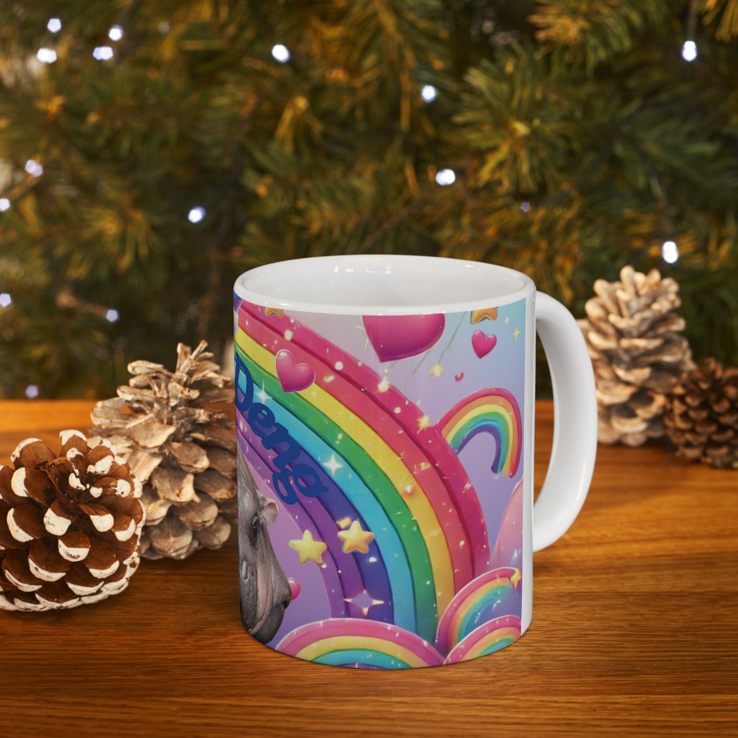 Moo Deng Rainbow Ceramic Mug, Cute Hippo Gift, Fun Coffee Cup, Colorful Drinkware, Unique Animal Lover Mug