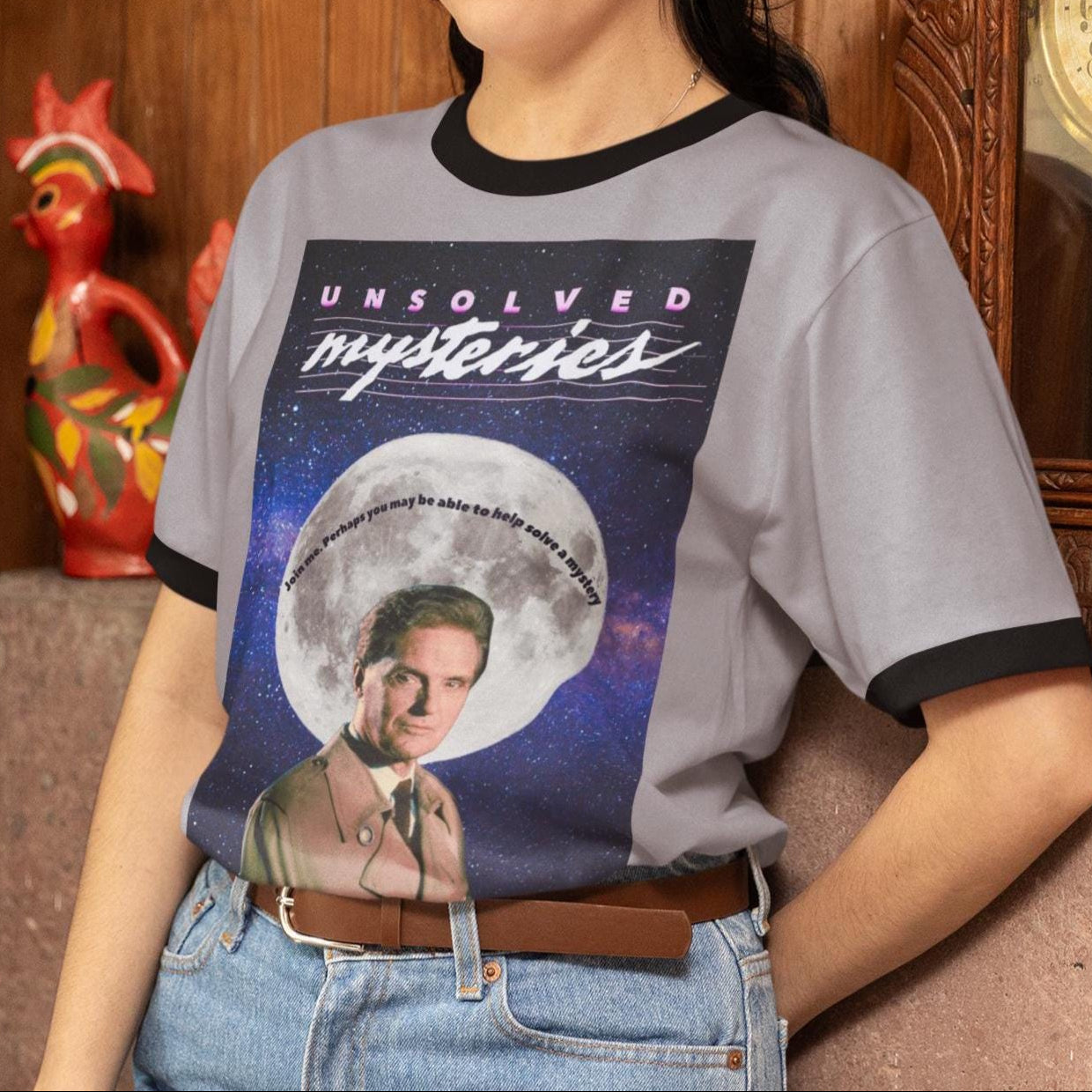 Retro Unisex Cotton Ringer T-Shirt - Unsolved Mysteries Graphic Tee, Vintage Style