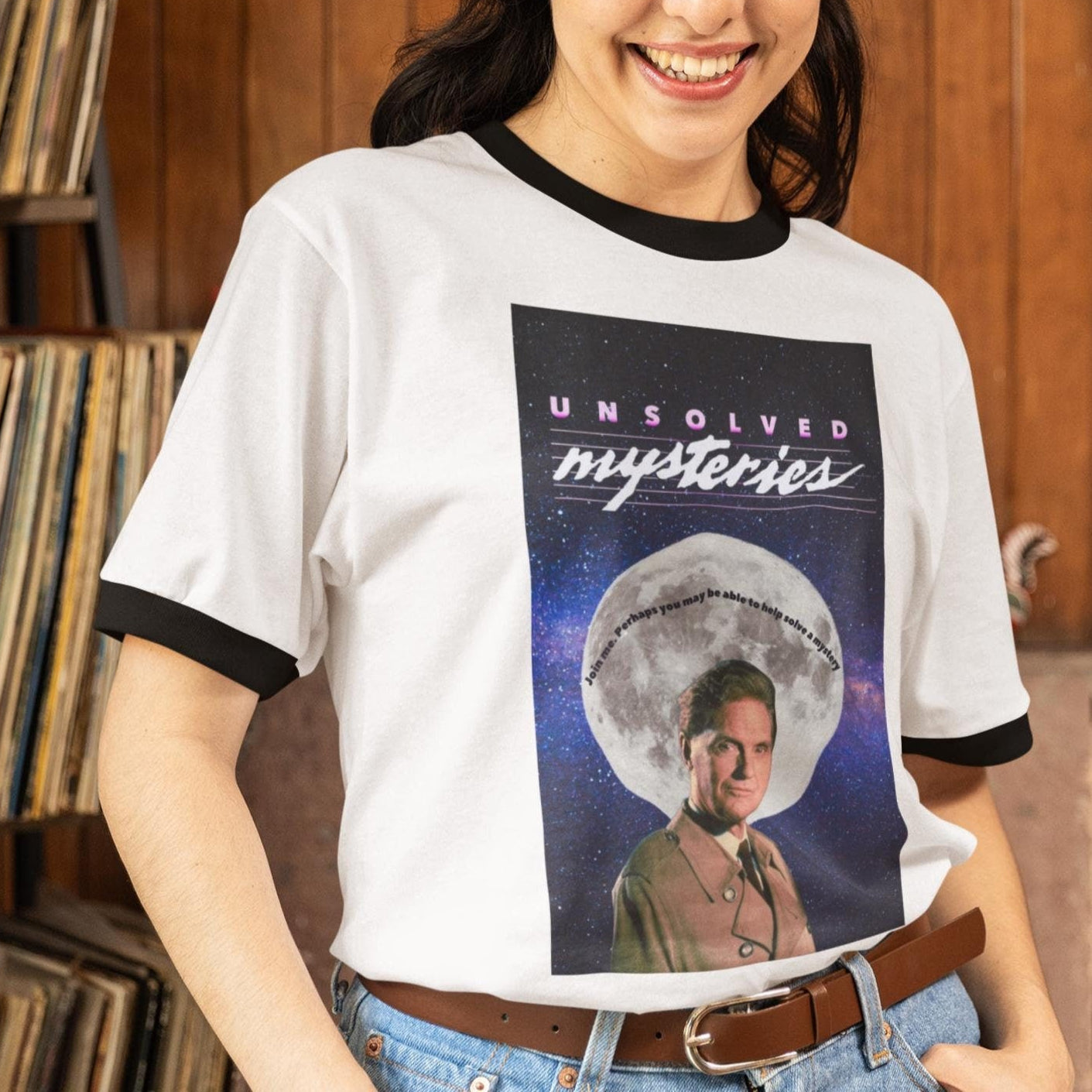 Retro Unisex Cotton Ringer T-Shirt - Unsolved Mysteries Graphic Tee, Vintage Style