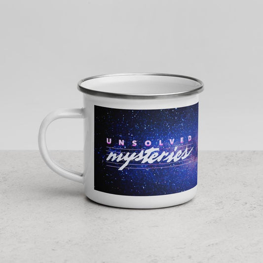 Robert Stack Unsolved Mysteries Enamel Mug – Retro True Crime Camping Cup