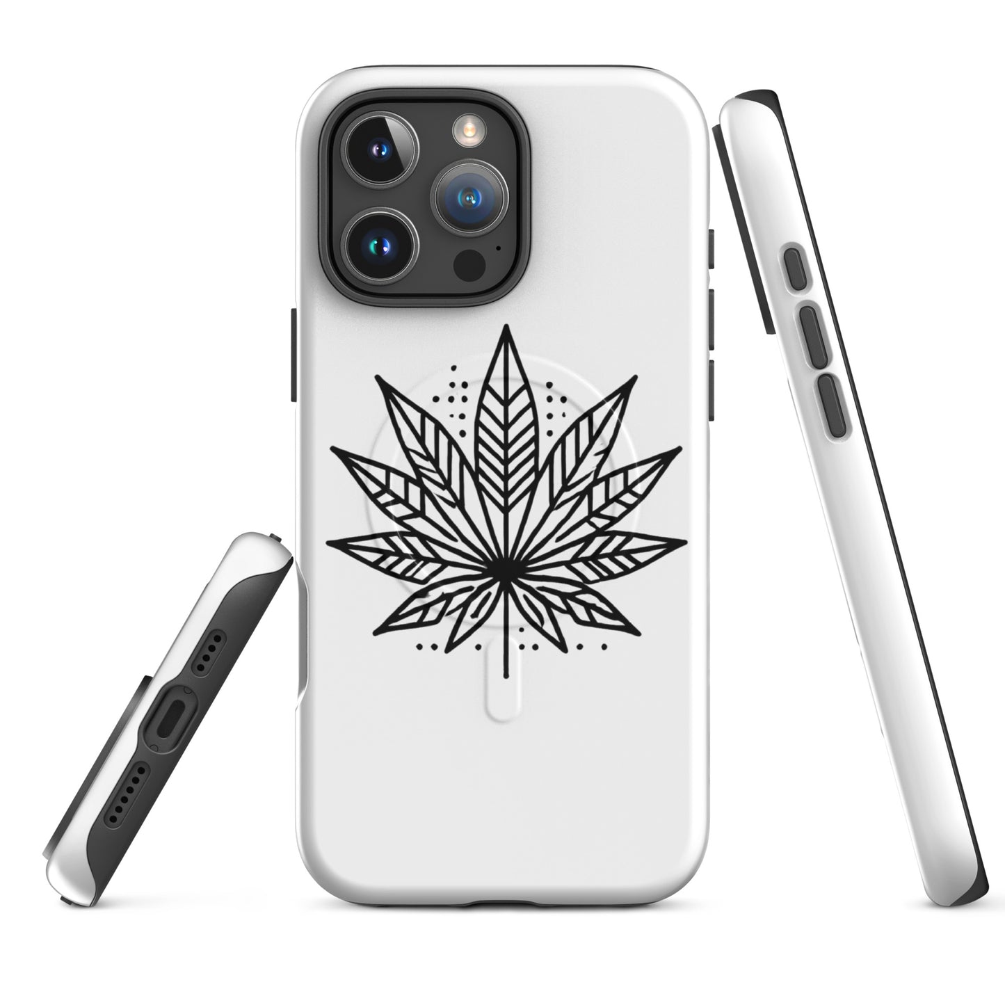 Minimalist Cannabis Leaf iPhone Case – MagSafe® Compatible, Dual-Layer Protection