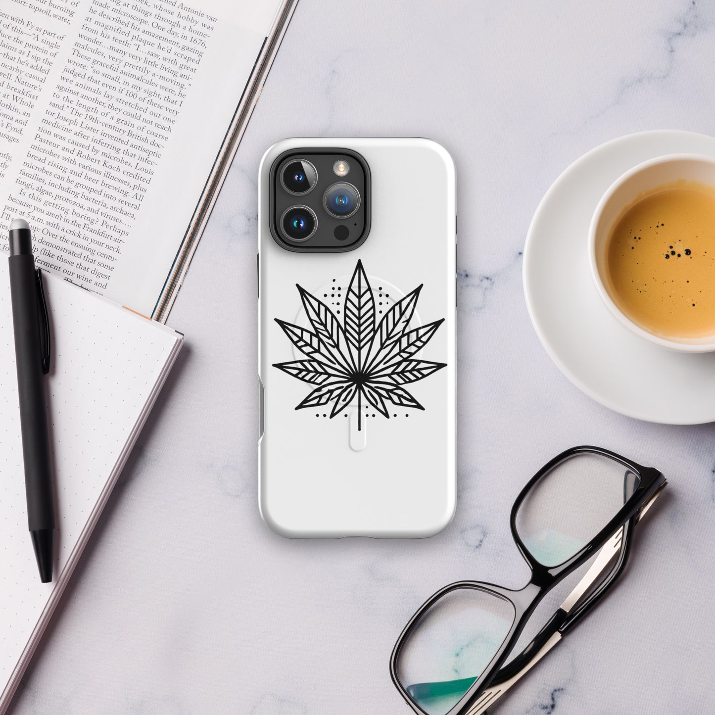 Minimalist Cannabis Leaf iPhone Case – MagSafe® Compatible, Dual-Layer Protection