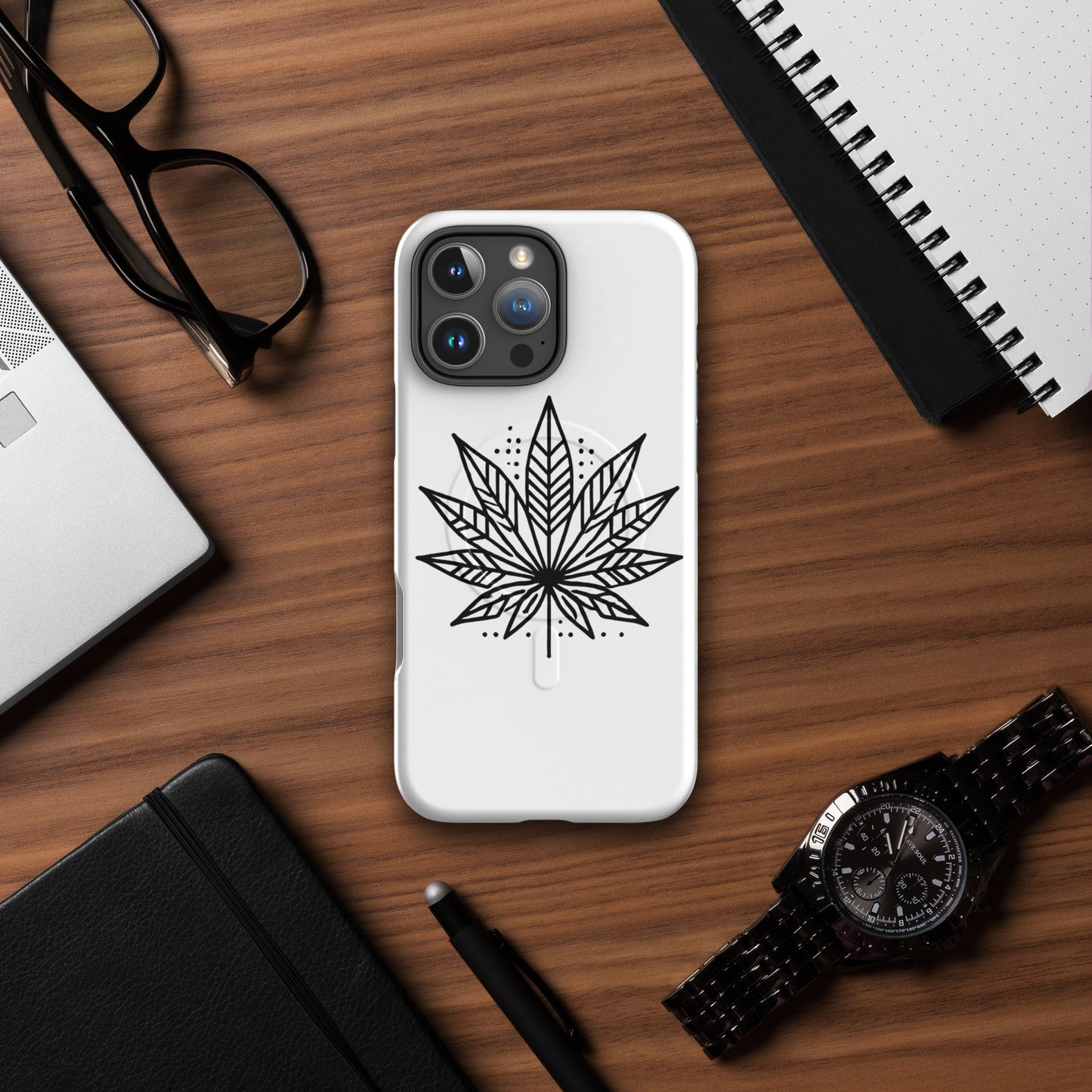 Minimalist Cannabis Leaf iPhone Case – MagSafe® Compatible, Dual-Layer Protection