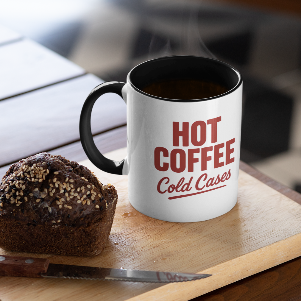 Hot Coffee, Cold Cases l Accent Coffee Mug 11 oz, True Crime Fan