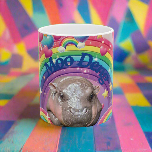Moo Deng Rainbow Ceramic Mug, Cute Hippo Gift, Fun Coffee Cup, Colorful Drinkware, Unique Animal Lover Mug