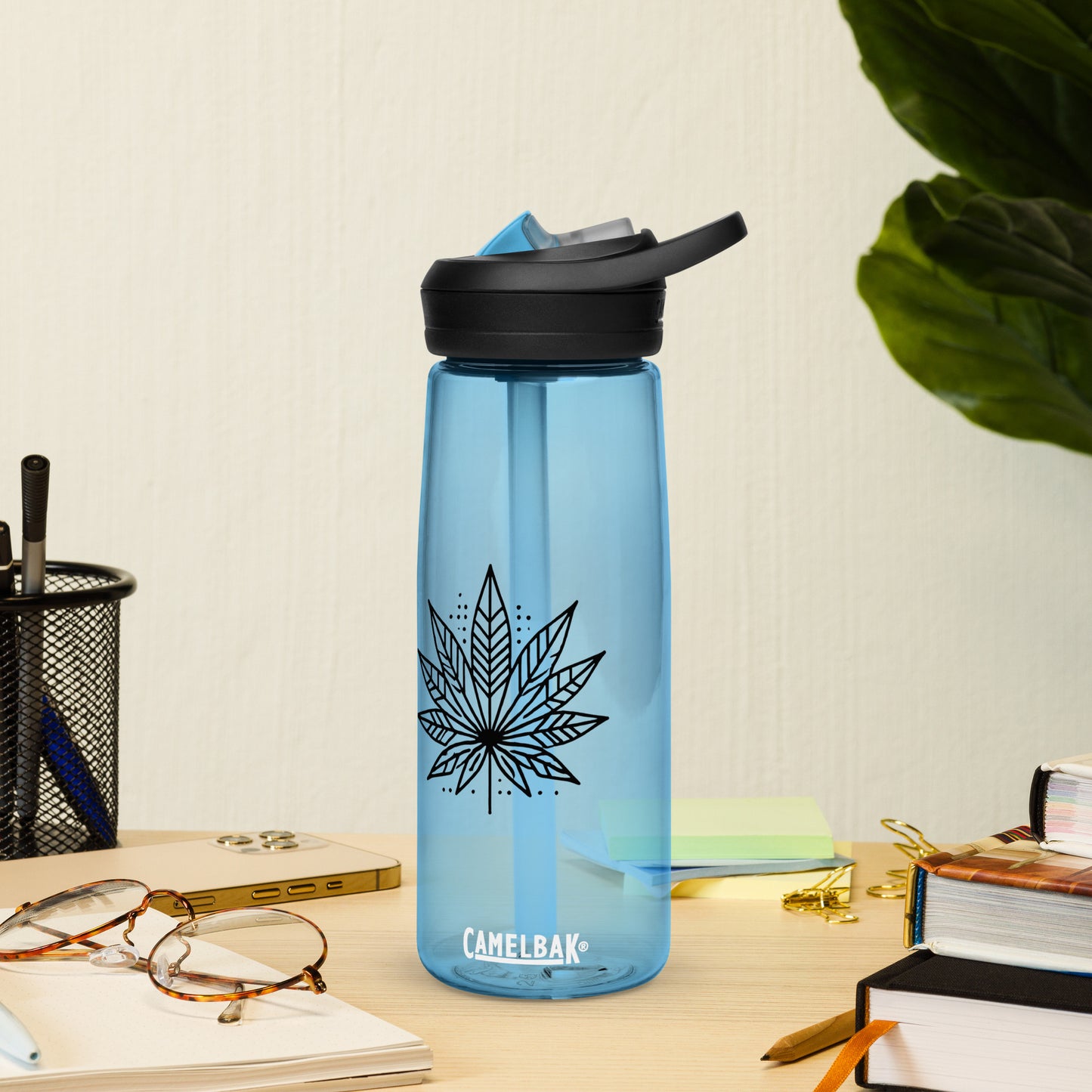 Modern Cannabis Leaf Water Bottle – 25 oz BPA-Free Reusable Sports Bottle