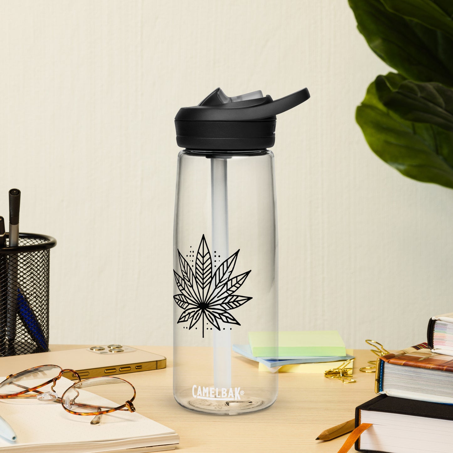 Modern Cannabis Leaf Water Bottle – 25 oz BPA-Free Reusable Sports Bottle
