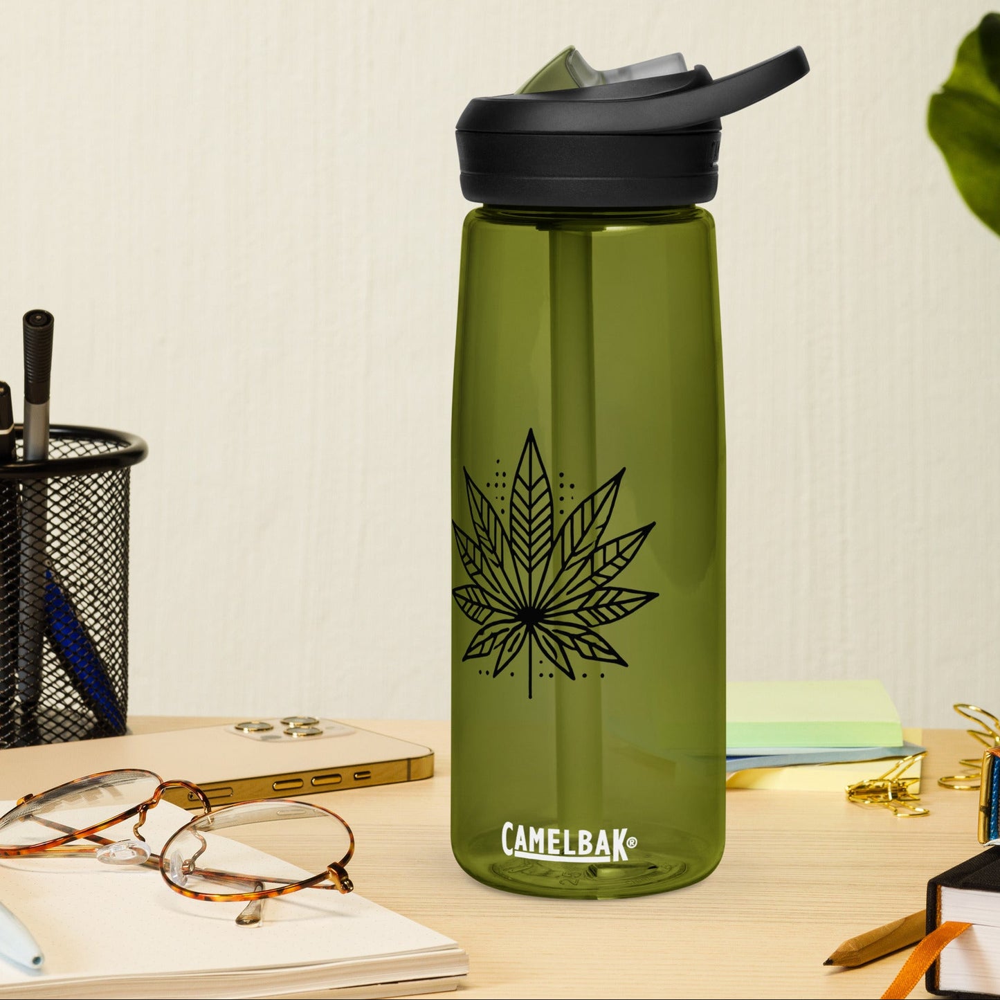 Modern Cannabis Leaf Water Bottle – 25 oz BPA-Free Reusable Sports Bottle