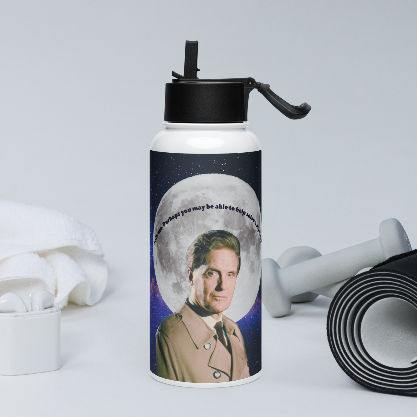Unsolved Mysteries Stainless Steel Water Bottle featuring Robert Stack – 32 oz