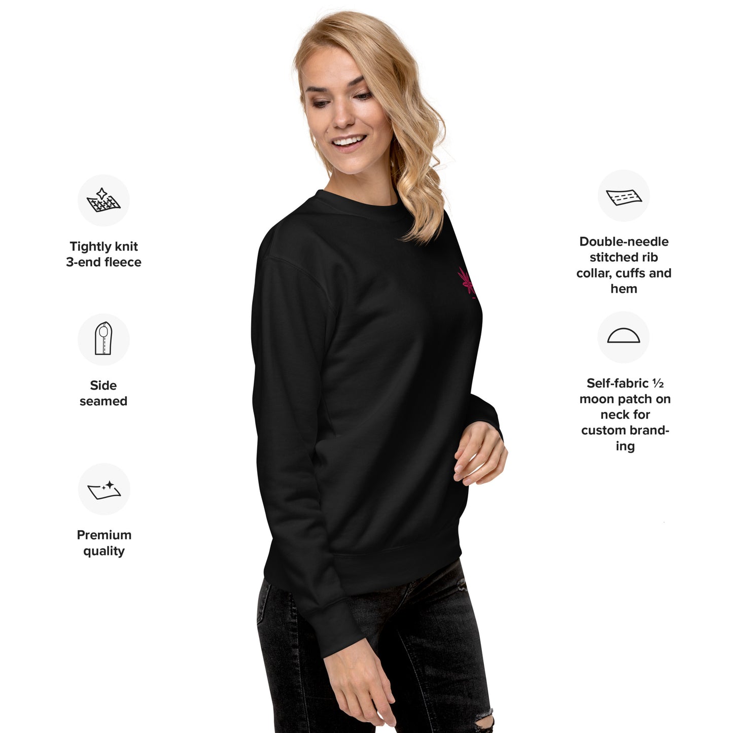 Hot Pink Marijuana Leaf Sweatshirt – Embroidered Cannabis Sweatshirt – Classic Crew Neck, Soft Cotton, Multiple Colors Available